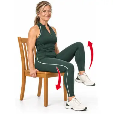 Seated Marching – illustrated in the Back Pain Relief Workout guide